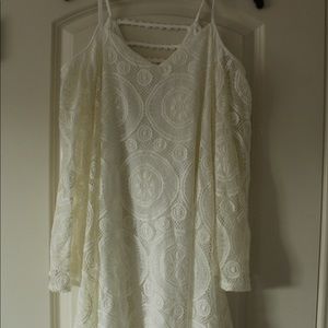 Ivory lace open shoulder homecoming dress